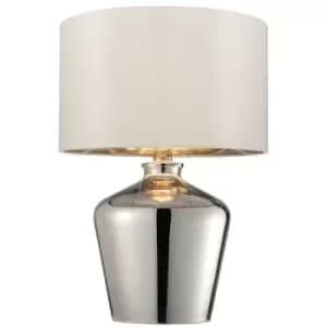 Image of 2 PACK Modern Mirror Table Lamp Gloss Chrome Glass & Ivory Shade Feature Bedside Light