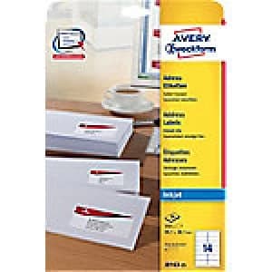 Image of Avery J8163-25 Address Labels Self Adhesive 99.1 x 38.1mm White 25 Sheets of 14 Labels