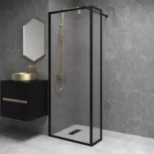 Image of Black 800mm Fluted Glass Wet Room Shower Screen with Wall Support Bar & Return Panel - Volan