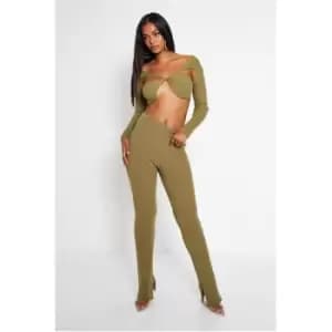 Image of I Saw It First Waist Detail Knitted Rib Leggings - Green