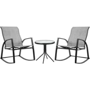 Image of Outsunny - 3 Pieces Outdoor Rocking Chairs Set w/ Tempered Glass Table for Garden - Grey