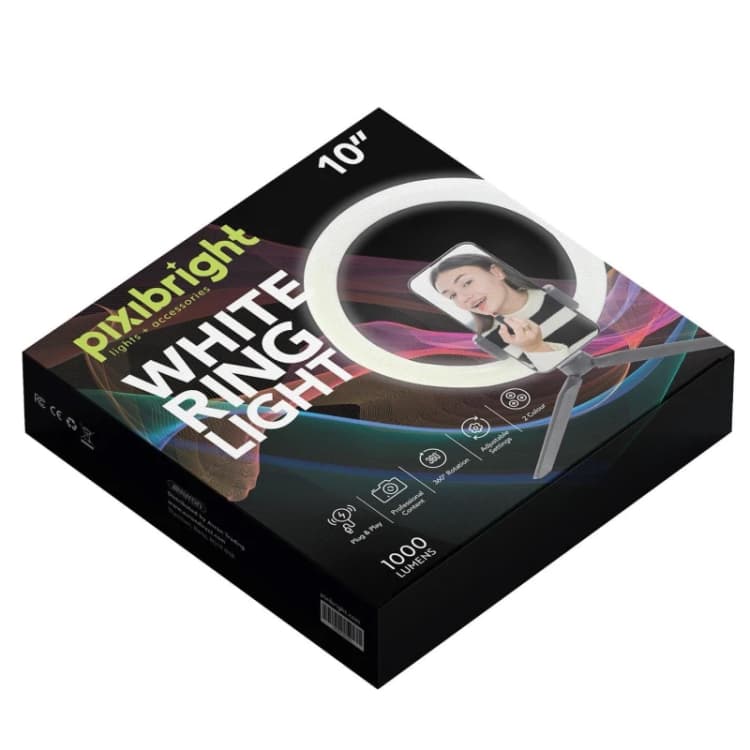 Image of Pixibright White Ring Light Selfie Sticks Black unisex 10in