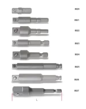 Image of Beta Tools 892/7 1/2" Square Drive 1/4" Hex Bit Adaptor for Drivers L: 75mm