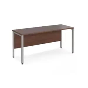 Image of Office Desk 1600mm Rectangular Desk With Bench Leg Walnut Tops With Silver Frames 600mm Depth Maestro 25