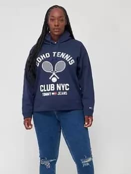 Image of Tommy Jeans Curve Relaxed Tennis Club Hoodie - Blue Size 2XL, Women