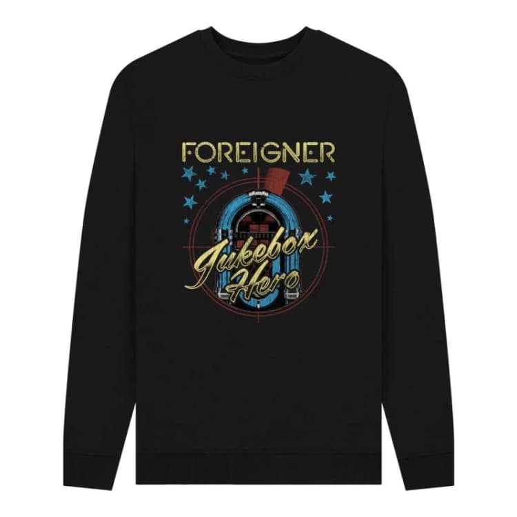 Image of Foreigner Mens Jukebox Hero Graphic Sweatshirt in Black Size: Small Black Male S