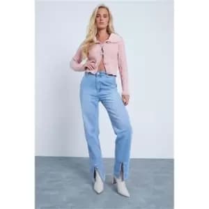 Image of I Saw It First Pink Fur Trim Collar Cable Knit Cardigan - Pink