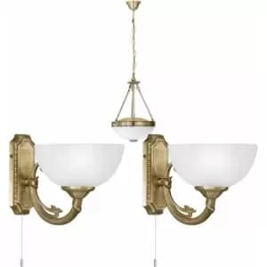 Image of Ceiling Pendant & 2x Matching Wall Lights Antique Bronze & Satin Glass Shade