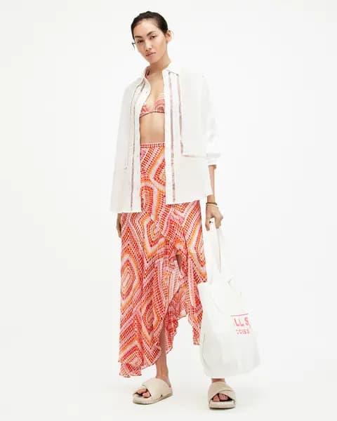 Image of AllSaints Sara Luisa Asymmetric Ruffle Midi Skirt