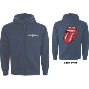 Image of The Rolling Stones - Classic Tongue Mens XXX-Large Zipped Hoodie - Petrol Blue