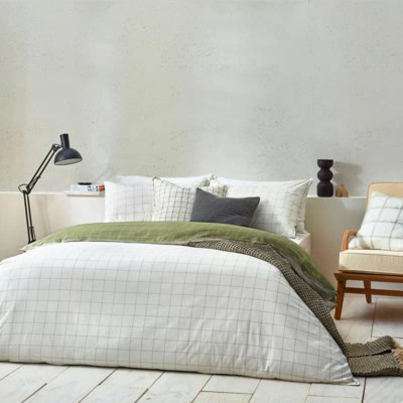 Image of Howarth Check Duvet Cover Set Moss/Natural, Moss/Natural / Super King