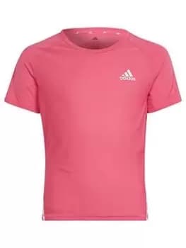 Image of Adidas Junior Girls 3 Stripe Training Icons Short Sleeve T-Shirt - Bright Pink