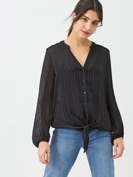 Image of Wallis Satin Stripe Front Blouse - Black, Size 10, Women