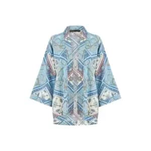 Image of Mela London Blue Satin Chain Print Kimono - Blue