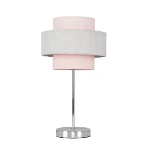 Image of Weaver Blush Pink And Grey Herringbone Touch Table Lamp