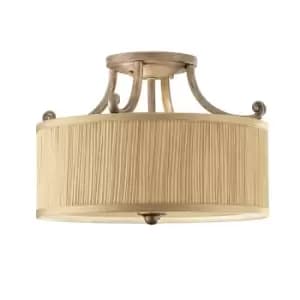 Image of 3 Bulb Semi Flush Light Gold Shade Mushroom Pleat LED E27 100W Bulb