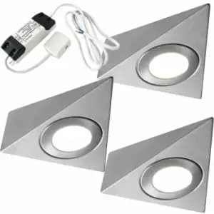 Image of 3x BRUSHED NICKEL Pyramid Surface Under Cabinet Kitchen Light & Driver Kit - Natural White LED