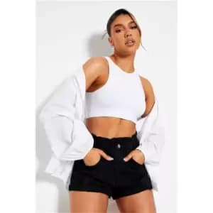 Image of I Saw It First Washed Black Paperbag Denim Shorts - Black
