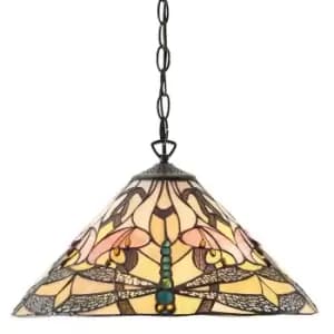Image of Tiffany Glass Hanging Ceiling Pendant Light Bronze Dragonfly 3 Lamp Shade i00073
