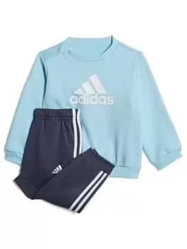 Image of adidas Favourites Toddler Boys Badge Of Sport Crew And Jogger Set, Bright Blue, Size 18-24 Months