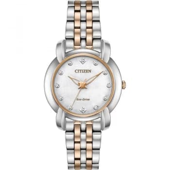 Image of Citizen White And Two Tone 'Ladies Diamond' Eco-Drive Watch - EM0716-58A