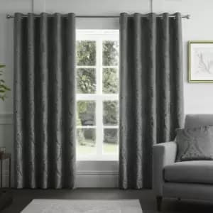 Image of Curtina - Chateau Damask Embossed Eyelet Lined Curtains, Slate, 46 x 54 Inch