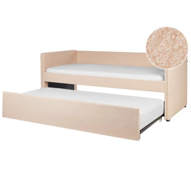 Image of Beliani Trundle Bed Boucle Troyes 90 X 200 Cm (Eu Single) Peach Pink