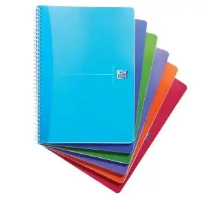 Image of Oxford Office Translucent A4 Wirebound Notebook 180 Pages 90gm2 Polypropylene Cover Smart Ruled Assorted Colours Pack of 5