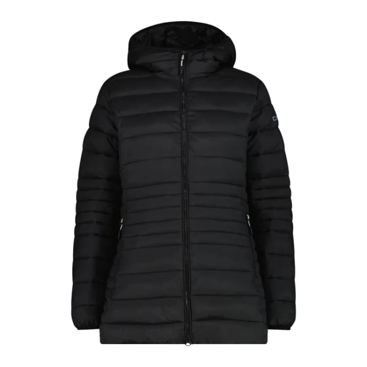 Image of Womens long zip-up hooded Sorona Aura puffer jacket CMP Noir Female 4XL