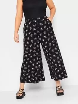 Image of Yours Midaxi Culotte Pink Posie, Black, Size 14, Women