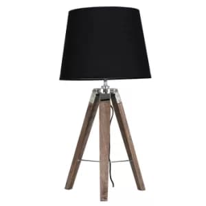 Image of Clipper Light Wood Tripod Table Lamp with Black Aspen Shade