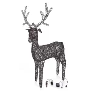 Image of The Winter Workshop Tri Flora - 150Cm Outdoor PVC Rattan Brown Christmas Reindeer Figure - Battery Operated