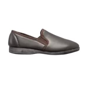 Image of Sleepers Mens Hadley Softie Leather Twin Gusset Slippers (12 UK) (Black)