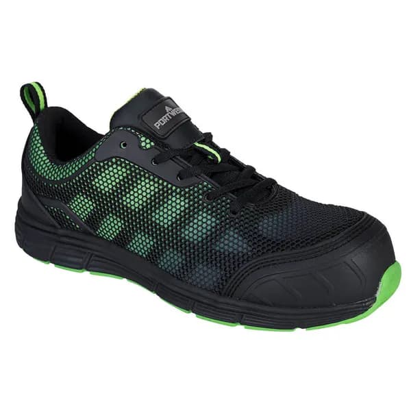 Image of Portwest Compositelite Ogwen Low Cut Safety Trainers FT35BGN44 Colour: Black / Green