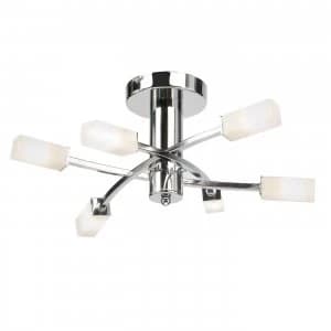 Image of 6 Light Semi Flush Multi Arm Ceiling Light Chrome, Acid Etched Glass, G9