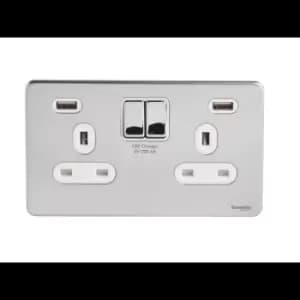 Image of Schneider USFP 2G Switched Socket Double Pole 2x USB 4A White Insert Polished Chrome - GGBGU3424DWPC