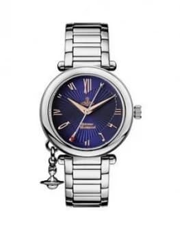 Image of Vivienne Westwood Vivienne Westwood Blue And Rose Gold Heart Detail Charm Dial Stainless Steel Bracelet Ladies Watch