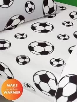Image of Catherine Lansfield Football Soft Cosy Fleece Fitted Sheet, White, Size Double