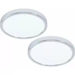 Image of 2 pack Wall Flush Ceiling Light Colour Chrome Shade Round White Plastic LED 20W