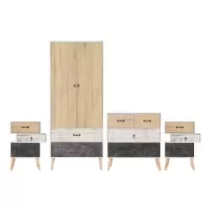 Image of Seconique Nordic 2 Door Wardrobe Bedroom Set - White/Distressed Effect