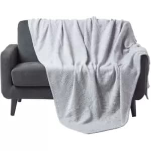 Image of Cotton Halden Chevron Grey Throw, 225 x 255cm - Grey - Homescapes