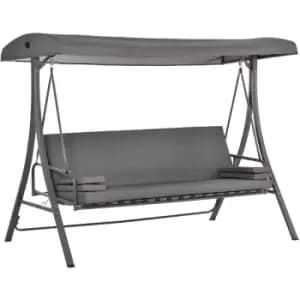 Image of Outdoor 2-in-1 Patio Swing Chair Lounger 3 Seater Garden Bench Hammock Bed Adjustable Canopy W/ Cushion, Pillow, Grey - Outsunny