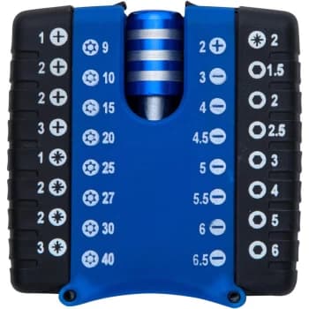 Image of 14157 33 Piece Compact Chrome Vanadium Screwdriver Bit Set With Chuck - Bluespot