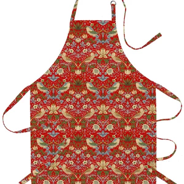 Image of William Morris Strawberry Thief Acrylic Apron Strawberry Thief Red