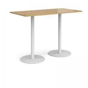 Image of Monza rectangular poseur table with flat round white bases 1600mm x