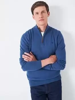 Image of Crew Clothing Classic Half Zip Knit, Dark Blue, Size 2XL, Men
