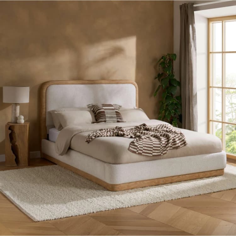 Image of Birlea Girona White Boucle Fabric Bed Frame - 5ft King Size