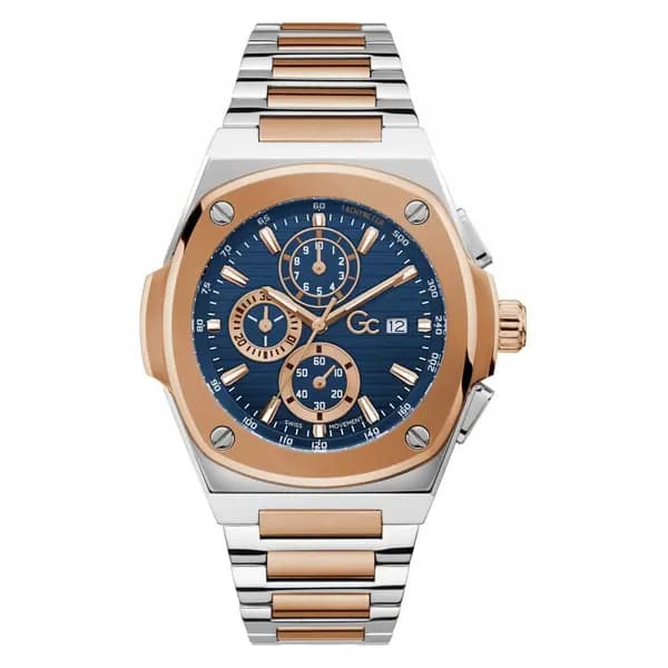Image of Gc Watches Gents Coussin Shape Silver Rose Gold Watch Y99002G7MF