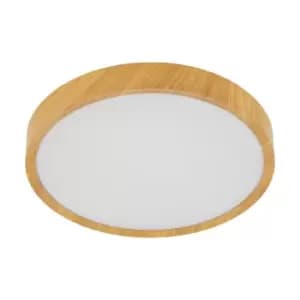 Image of Flush Ceiling Light Colour Natural Wood Look Shade White Plastic Bulb LED 33.5W