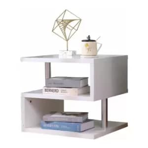 Image of High Gloss White Side Table With LED Lights SmallS Shaped Coffee Table Sofa Desk for Living Room,50x45x45cm(WxDxH) - White - Hmd Furniture